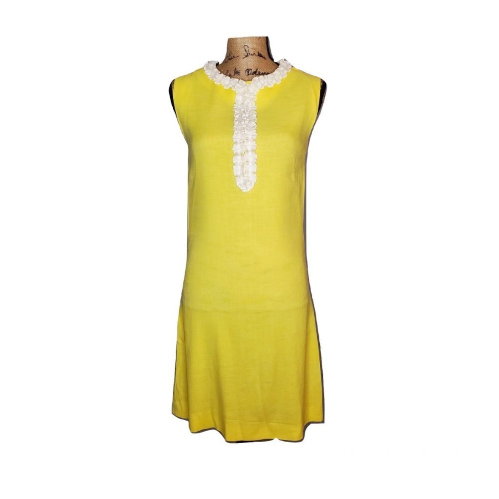 1960's Yellow Sleeveless Ruffle Trim Costume Dress
